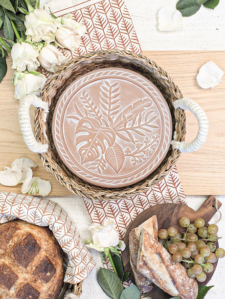 Bread Warmer & Basket Gift Set with Tea Towel - Plant Round-1