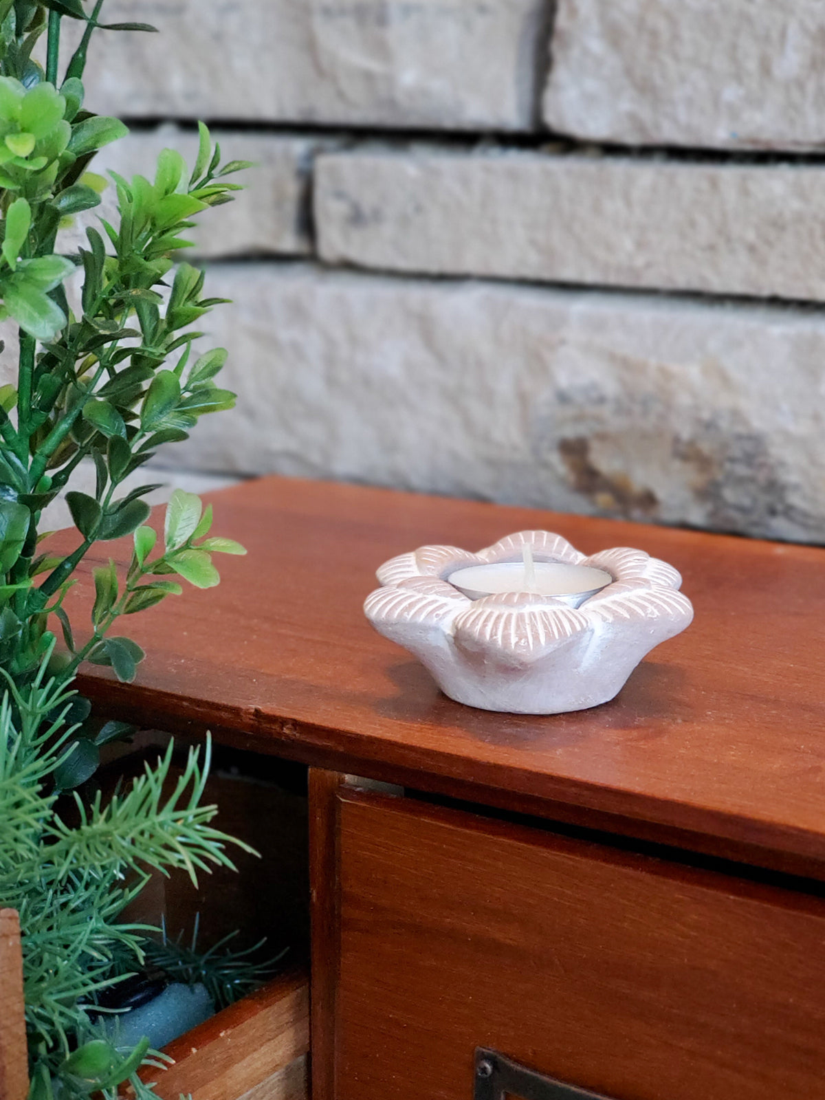 Tea Light Candle Holder | Terracotta Flower-2