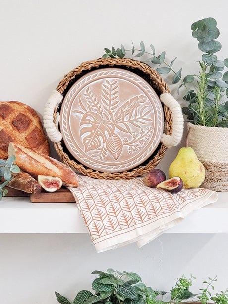 Bread Warmer & Basket Gift Set with Tea Towel - Plant Round-3