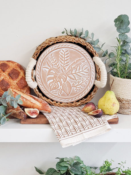 Bread Warmer & Basket Gift Set with Tea Towel - Plant Round-4