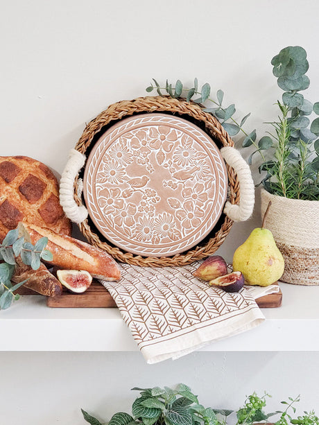 Bread Warmer & Basket Gift Set with Tea Towel - Garden Round-2