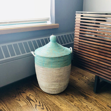 Medium Two-Tone Basket - Turquoise + White - Sumiye Co