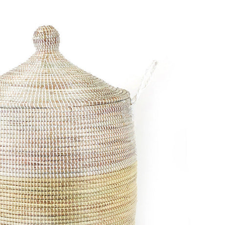 Large Two-Tone Basket 30" x 16.5"  - Natural + White - Sumiye Co