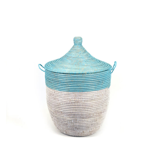Medium Two-Tone Basket - Turquoise + White