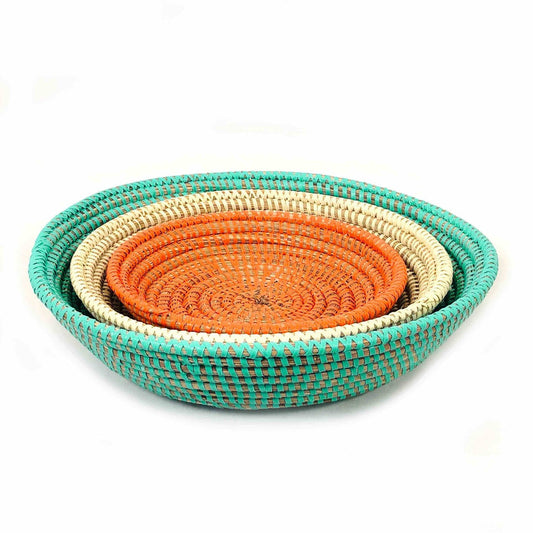 Tabletop Basket Bowl Set - Orange/ Turquoise/ White