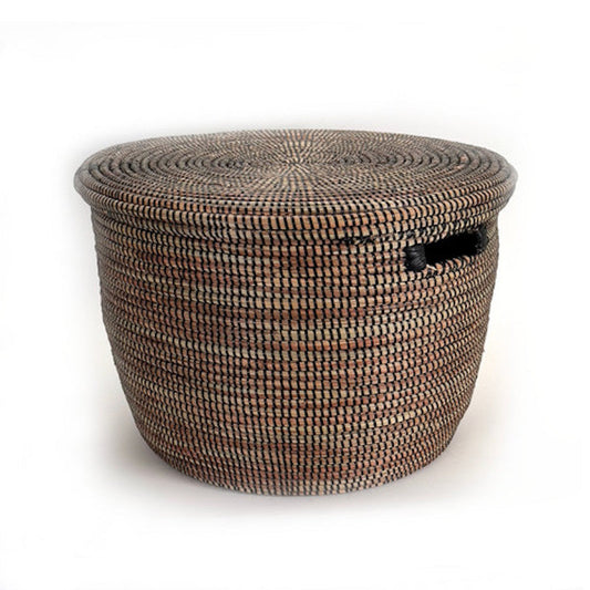Black Flat Lid Floor Basket 18" x 14" | Handwoven Storage Basket