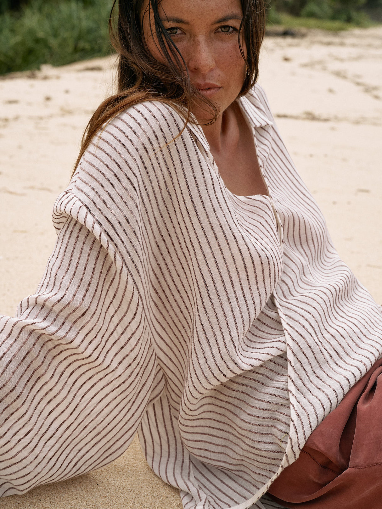 Sade Top - Burgundy Stripes - Sumiye Co