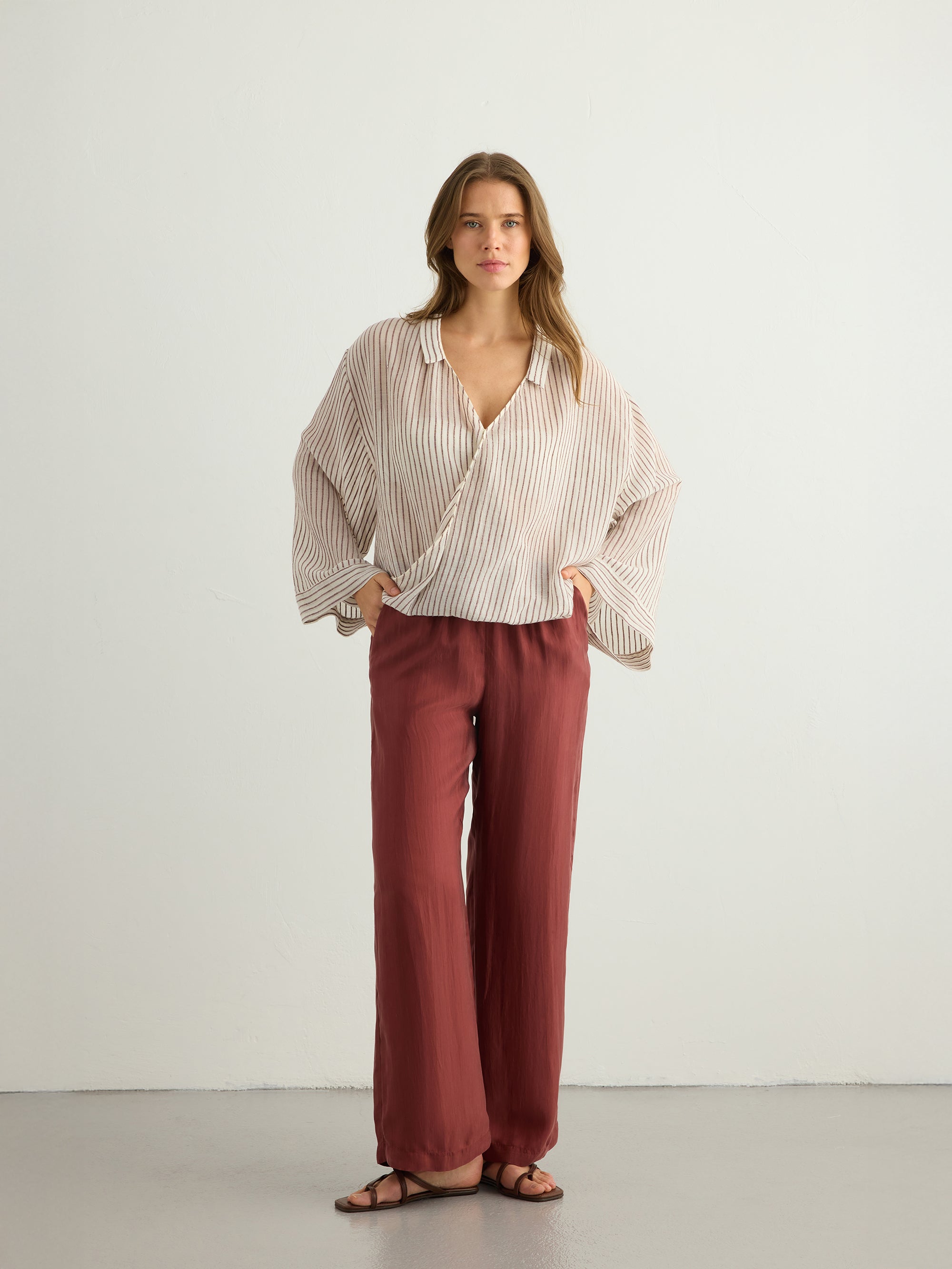 Sade Top - Burgundy Stripes - Sumiye Co