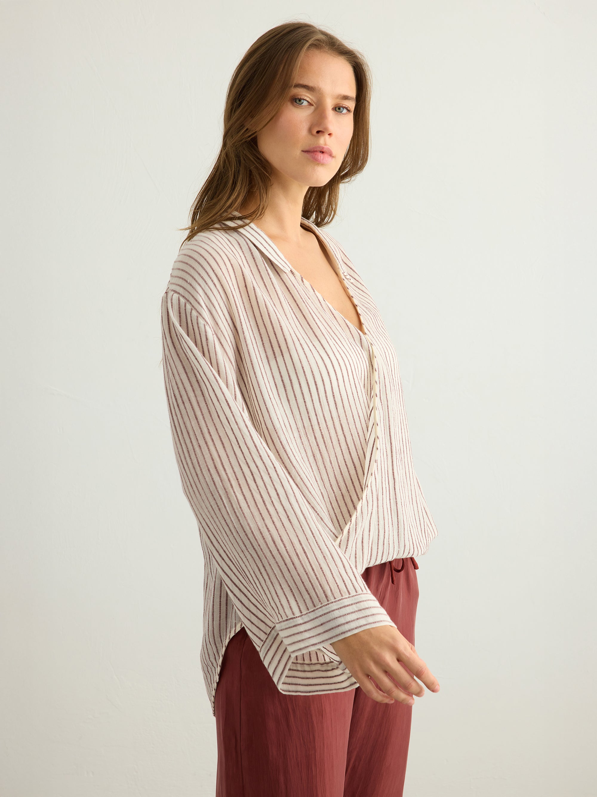 Sade Top - Burgundy Stripes - Sumiye Co