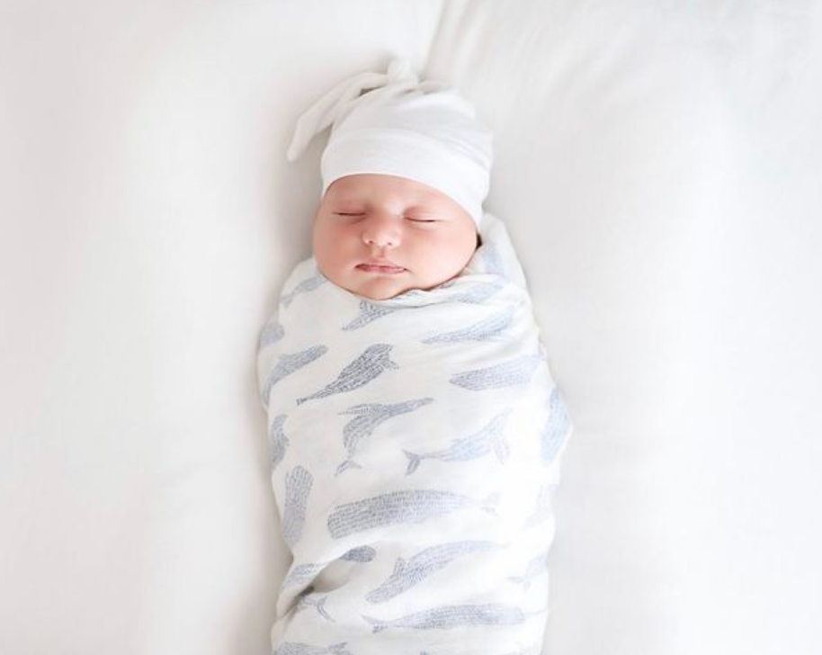 Baby Swaddle | Bamboo Muslin - Blue Whales