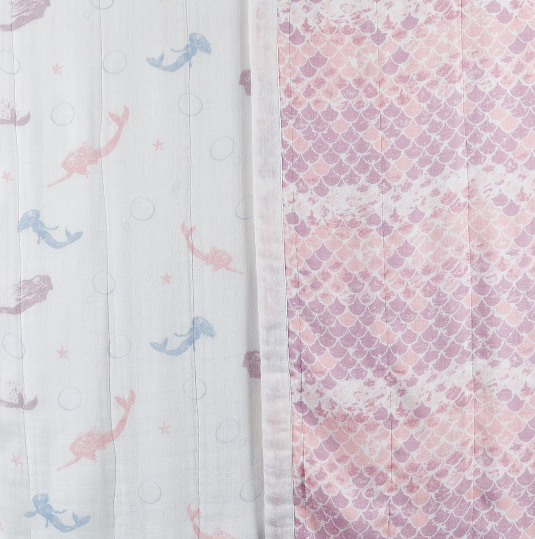 Blanket | Bamboo Muslin - Mermaids & Pink Scales