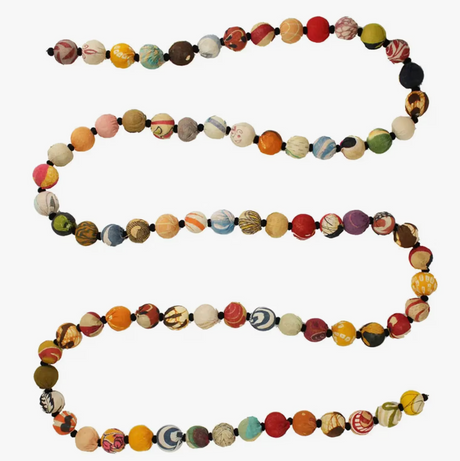 Decorative Beads Garland (6 ft) | Kantha Fabric & Recycled Wood - Sumiye Co