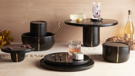 Mango Wood & Brass Small Serving Tray - Sumiye Co