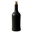Black bottle with cork and green apple on a white background