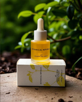 Botanical Republic skincare serum bottle with dropper on a white box against a natural background
