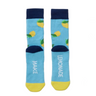 Blue socks with lemon design and 'MAKE LEMONADE' text