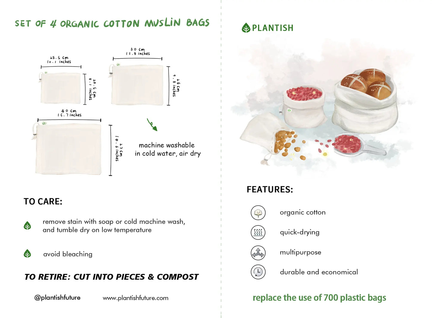 Set of 4 Organic Cotton Muslin Bags-4