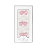 Pink Monster Trucks Bamboo Muslin Swaddle-0