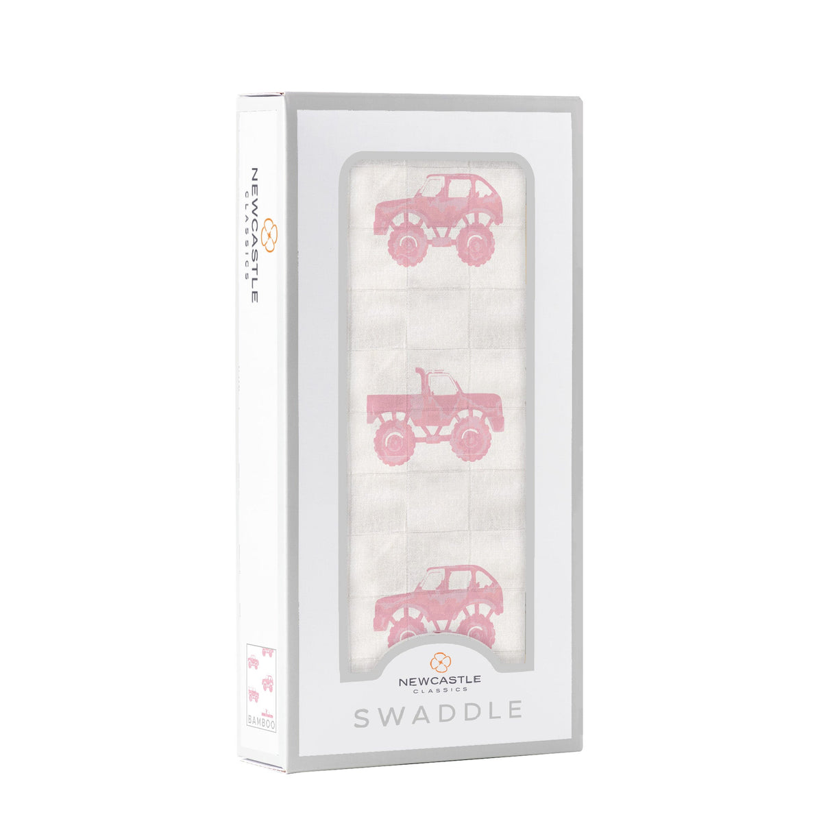 Pink Monster Trucks Bamboo Muslin Swaddle-1