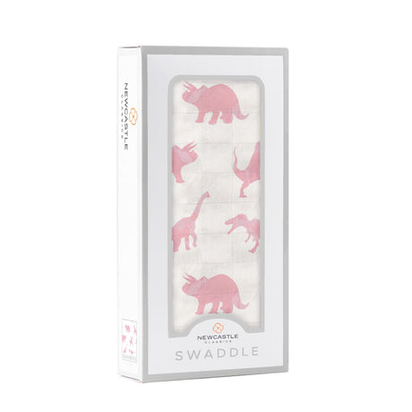 Pink Dinosaurs Bamboo Muslin Swaddle-1