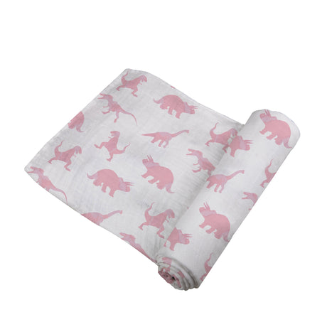 Pink Dinosaurs Bamboo Muslin Swaddle-2