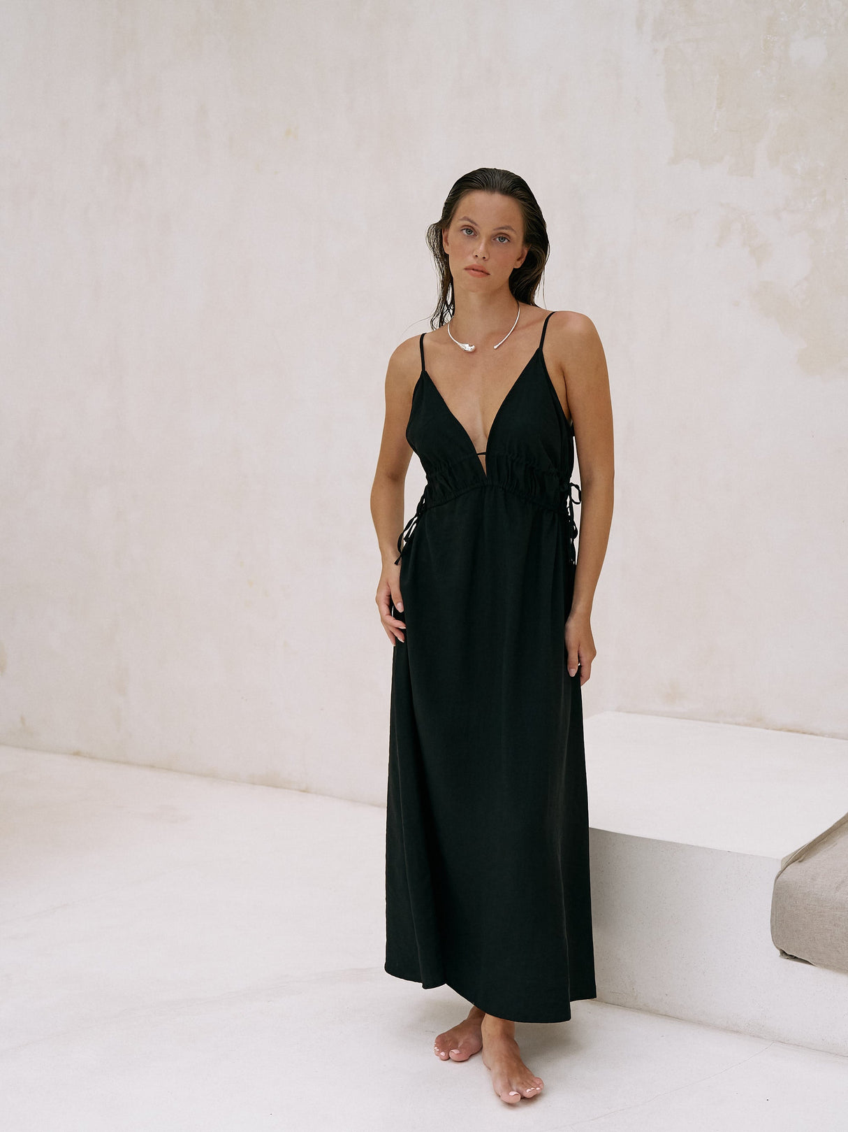 Sofia Ties Maxi Dress - Black - Sumiye Co