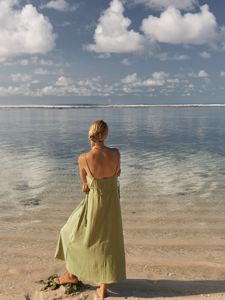 Sofia Ties Maxi Dress - Khaki Green - Sumiye Co