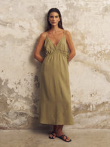 Sofia Ties Maxi Dress - Khaki Green - Sumiye Co
