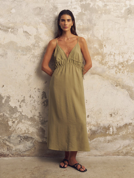 Sofia Ties Maxi Dress - Khaki Green - Sumiye Co
