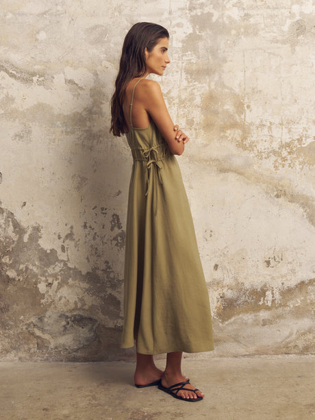 Sofia Ties Maxi Dress - Khaki Green - Sumiye Co