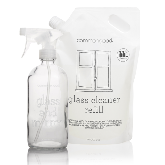 Glass Cleaner Refill Pouch and Glass Bottle Set by Common Good