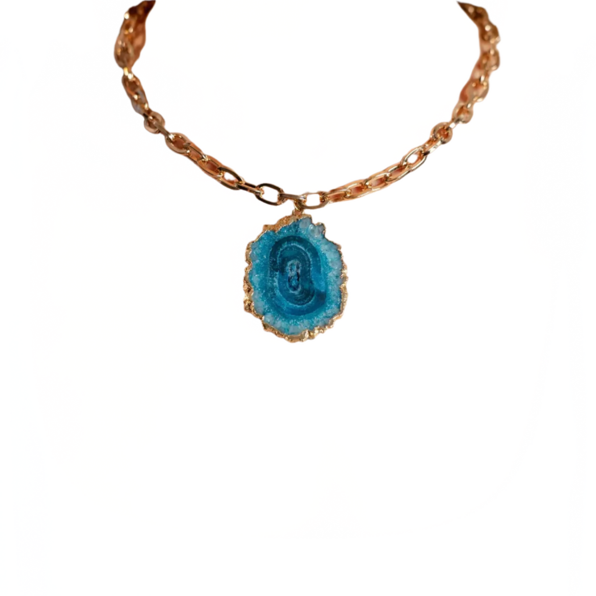 Necklace with Agate geode pendant on a white background