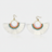 Pair of colorful fan-shaped earrings on a light gray background