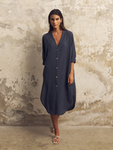 Terra Shirt Dress - Navy by The Handloom - Sumiye Co