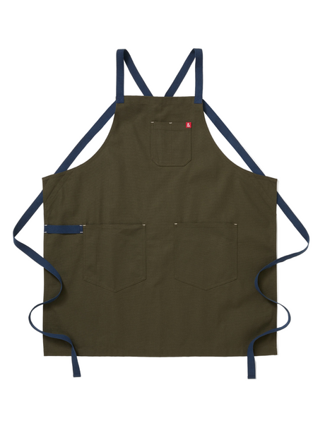 Brown apron with blue straps on a white background
