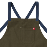 Brown apron with blue straps on a white background