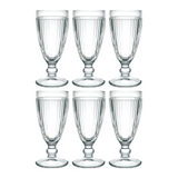 The La Rochere Antillaise Ice Cream Cup Set of 6 includes six empty, clear ribbed glass goblets ideal for serving ice cream sundaes, displayed in two rows on a white background.