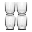 A 2x2 grid of four La Rochere Parisienne Tumblers, clear with dotted patterns, evokes French elegance on a white background. Perfect for enjoying fine spirits, these tumblers bring sophistication to any setting.