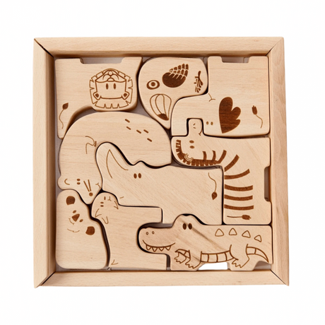 Wooden Safari Animal Puzzle Box for Toddlers - Sumiye Co