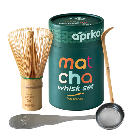 Dive into the ultimate matcha experience with the meticulously crafted Matcha Bamboo Whisk Set, featuring a premium bamboo whisk, elegant green container, scoop, and precise measuring spoon.