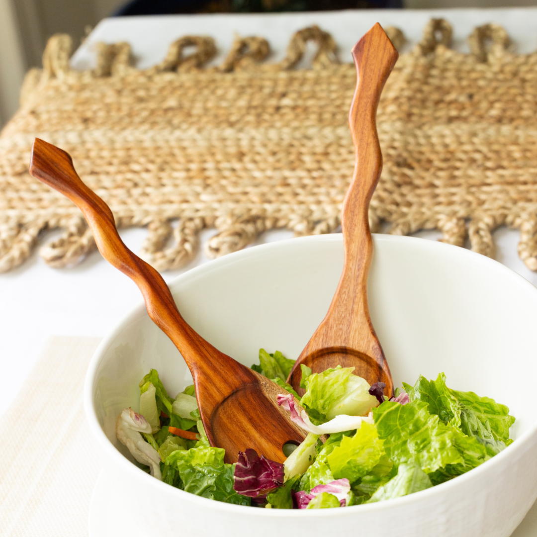 Hand Carved Wood Salad Serving Set - Sumiye Co