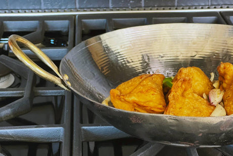 Indian Kadai Steel Wok with Brass Handles - Sumiye Co