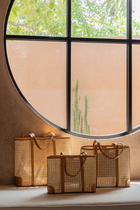 Dian Leather and Rattan Tote Bag - Sumiye Co