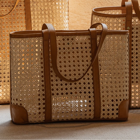 Dian Leather and Rattan Tote Bag - Sumiye Co