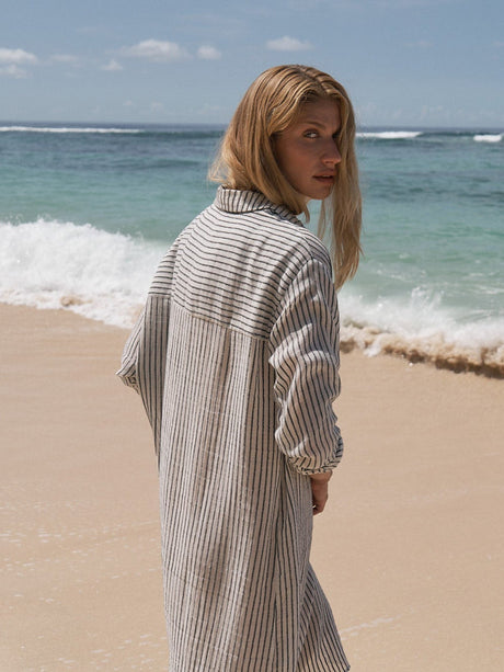 Voyage Shirt Dress - Black Stripes - Sumiye Co