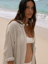 Voyage Shirt Dress - Khaki Green Stripes - Sumiye Co