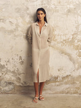 Voyage Shirt Dress - Khaki Green Stripes - Sumiye Co