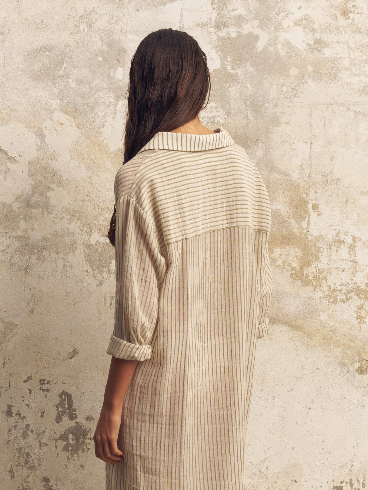 Voyage Shirt Dress - Khaki Green Stripes - Sumiye Co