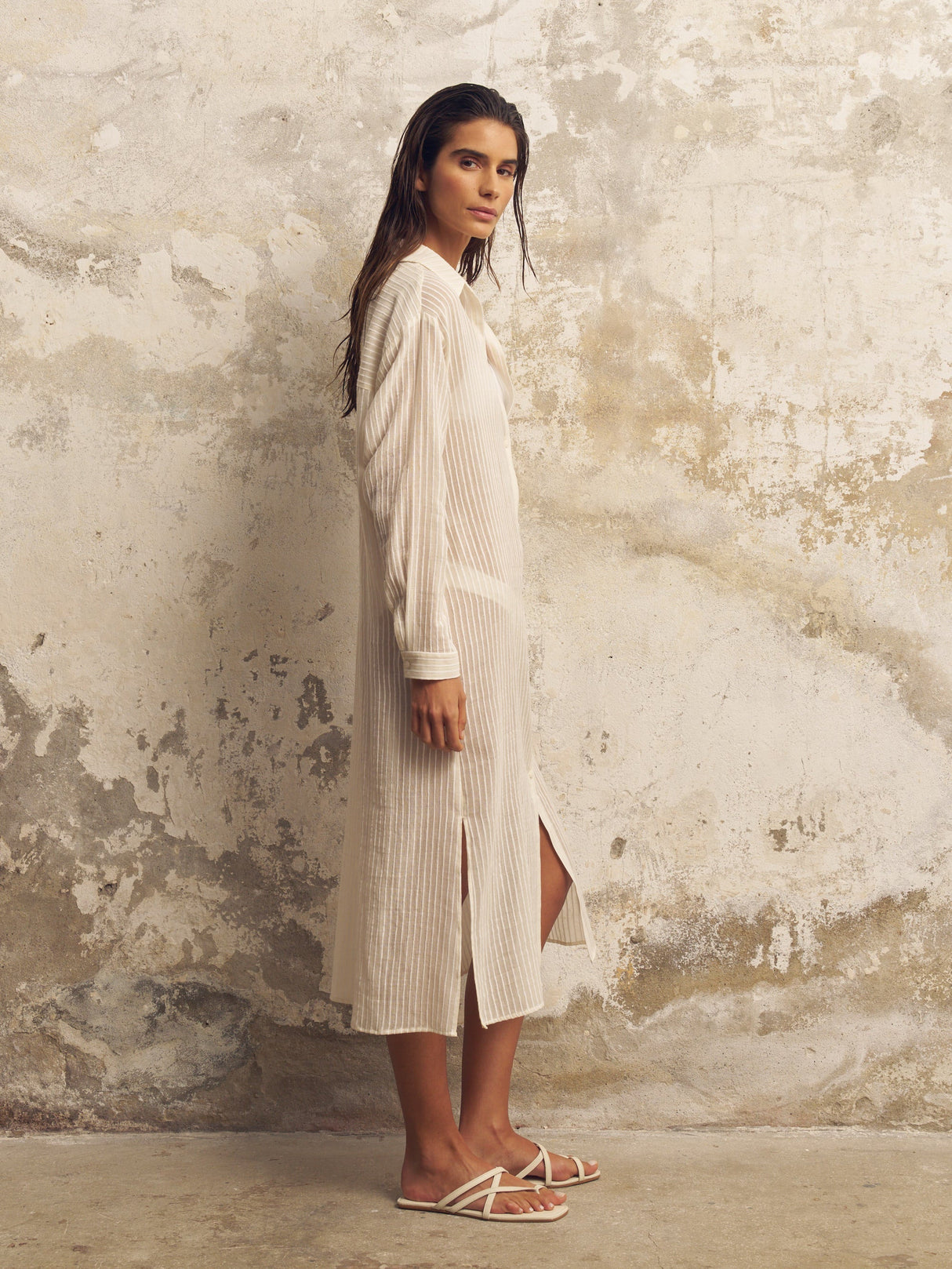 Voyage Shirt Dress - White Stripes - Sumiye Co