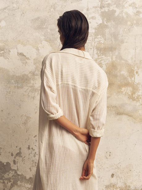 Voyage Shirt Dress - White Stripes - Sumiye Co